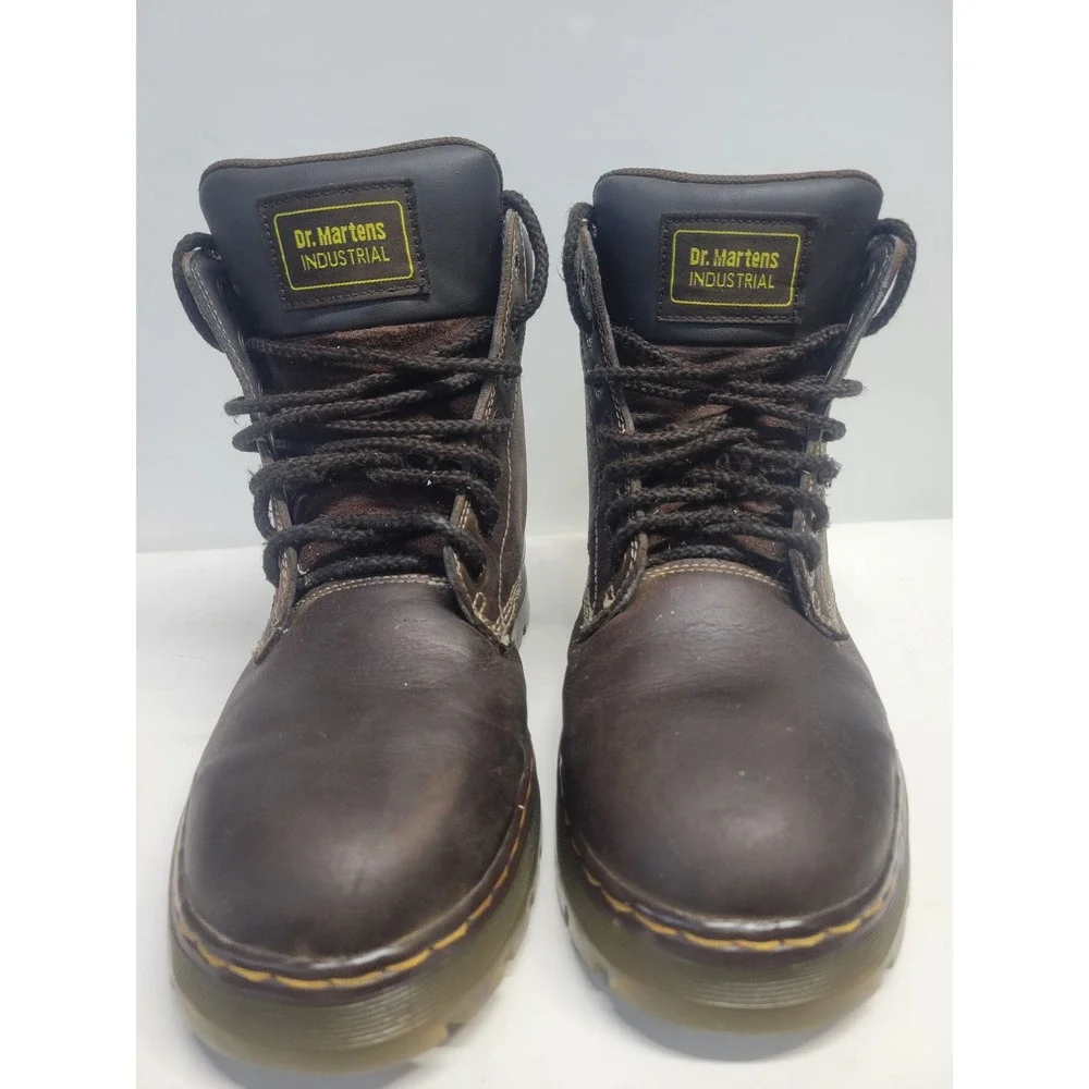 Dr Martens Industrial Work soft toe AirWair Boots‎ Brown Leather Lace Up Size 9